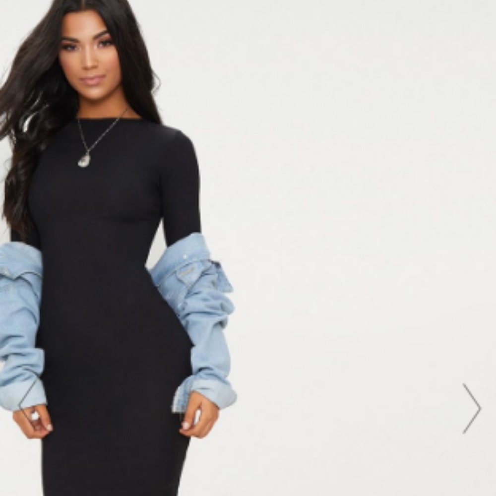 PrettyLittleThing Ribbed Midi Dress - US 2 - Black